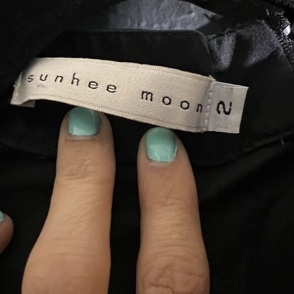 Sunhee Moon Womens Dress 2 Black Mini 3/4‎ Flare Sleeve Faux Wrap V-Neck Zipper - Picture 5 of 14